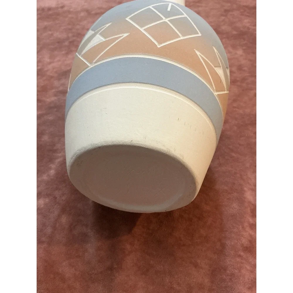Vintage Native American Style Wedding Vase Etched Geometric Pottery 9.5in